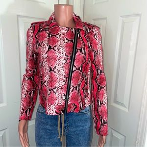 Red black Python print Faux leather Moto Jacket size Medium